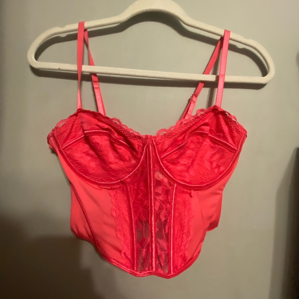 Hot pink corset style laced crop top